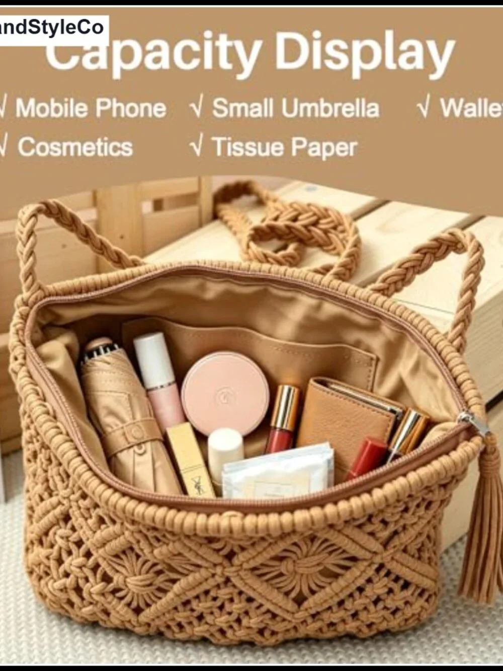 Boho Crochet Crossbody Bag Women's Woven Straw Beach Shoulder Purse with Tassel
